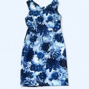 NWT Tahari Blue Floral Pencil Dress Size 6 MSRP: $118